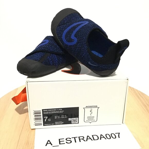 Nike Swoosh 1 TD Navy Royal Toddler Infant Casual Strap Shoes FB3244-401 Sz 7C - Picture 1 of 16